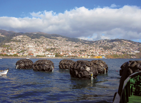 Yokohama fenders in the sea