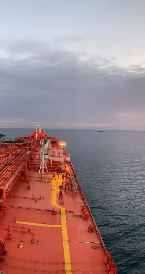 LNG STS transfer with sunset