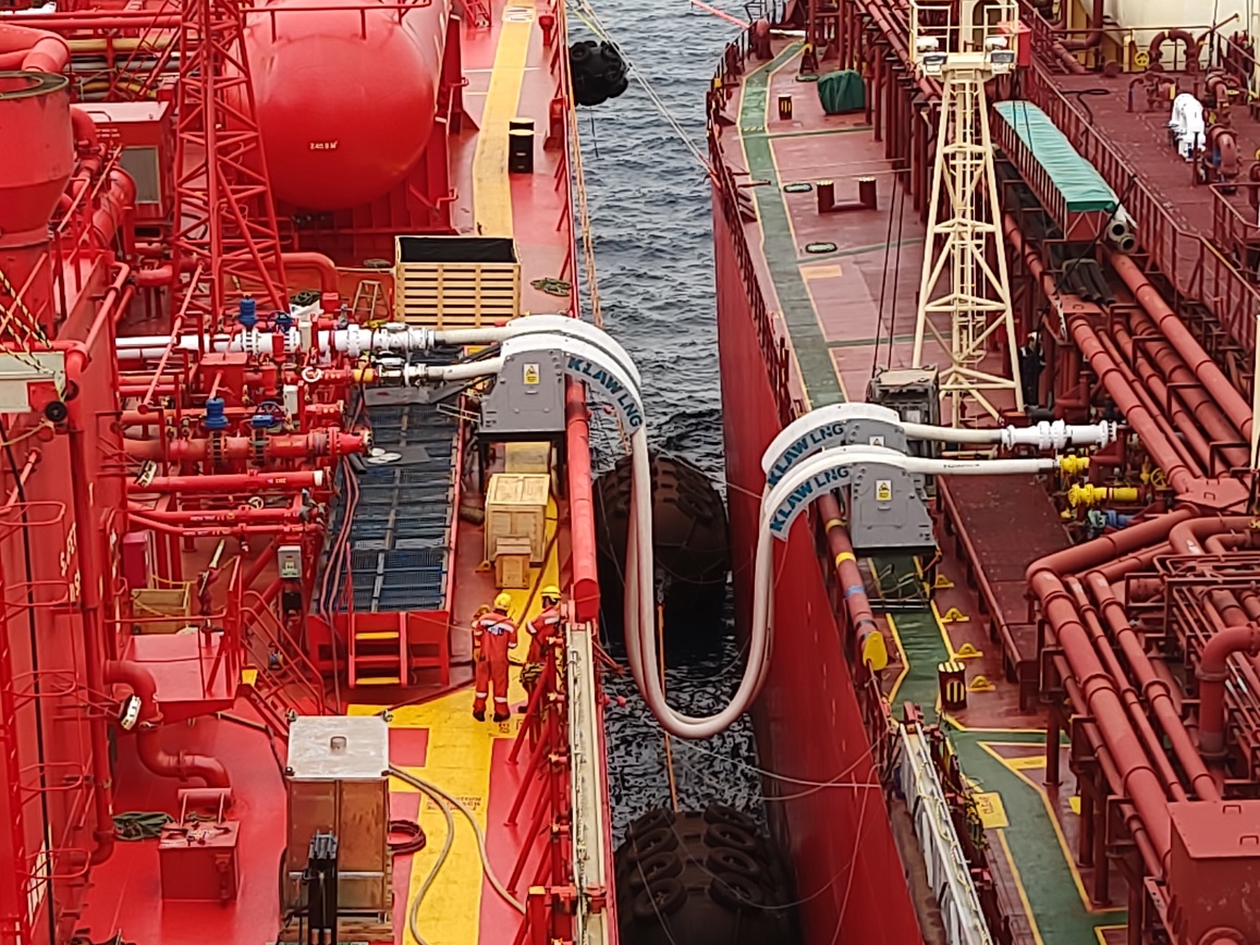 Hose Connections Between The Green Pioneer And The Navigator Global For Ammonia Transfer