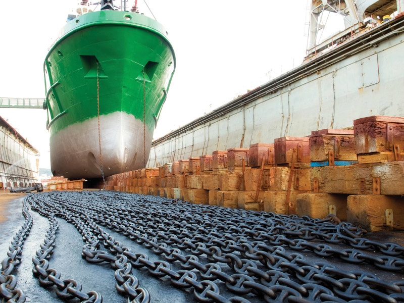 Ship chains in drydock